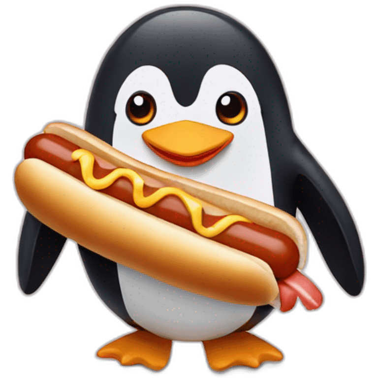 Penguins sharing hot dog emoji