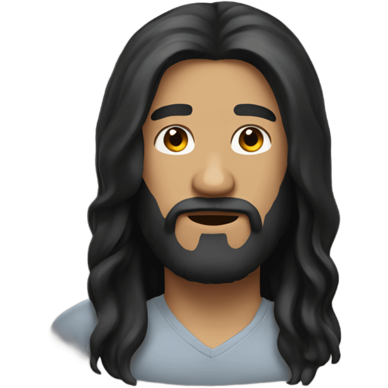 A man with long black hair, light skin, and a beard. emoji