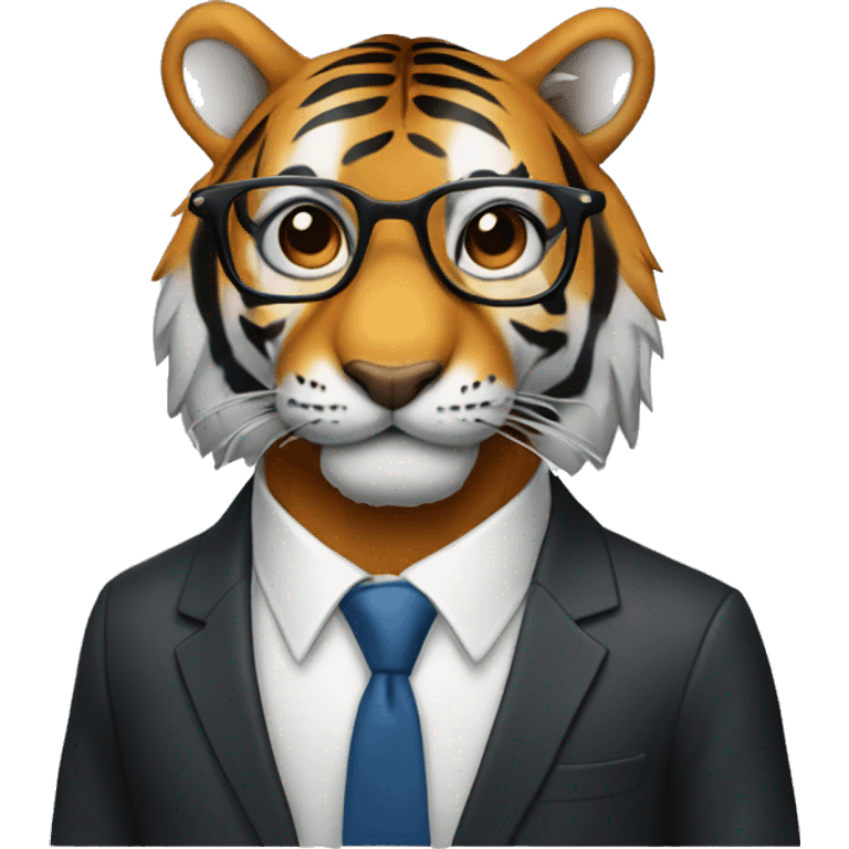 Tiger with glasses in a suit emoji