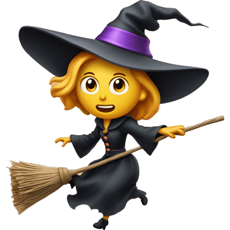 Scarry witch, flying to the left on a broom, throwing candy. emoji