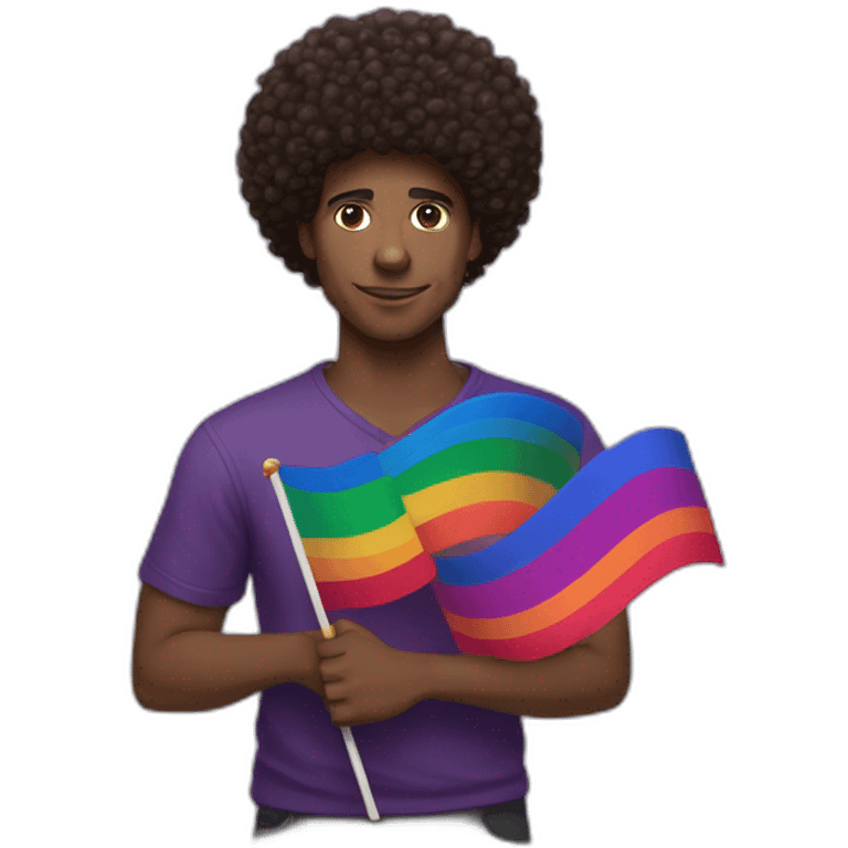 african-american man with curly "afro" hair holding a bisexual flag containing the 3 colored bi flag emoji