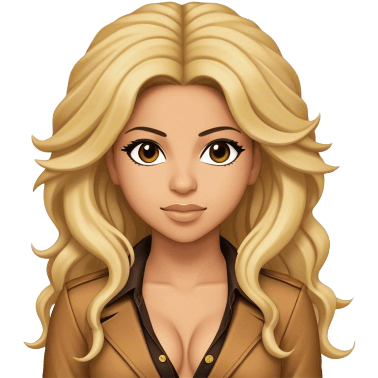 Cinematic Realistic portrait of Shakira, shown as a dynamic pop icon with expressive features and detailed modern attire, illuminated by vibrant, energetic lighting that highlights her global influence emoji