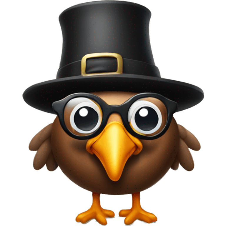 Turkey wearing thick glasses and a pilgrim hat emoji