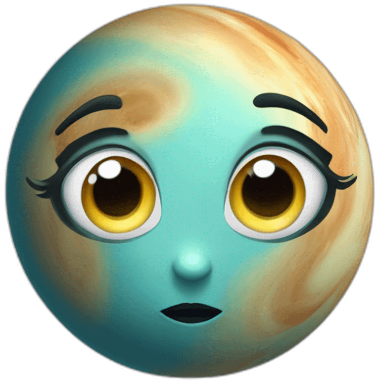 planet Venus with a cartoon feminine face with big courageous eyes emoji