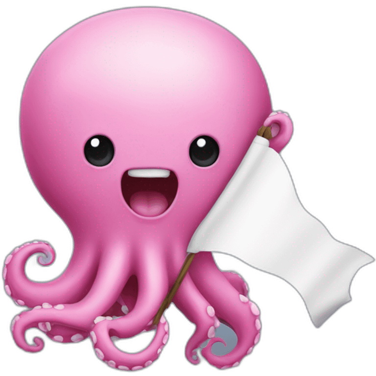 cute pink kraken holding a white flag emoji