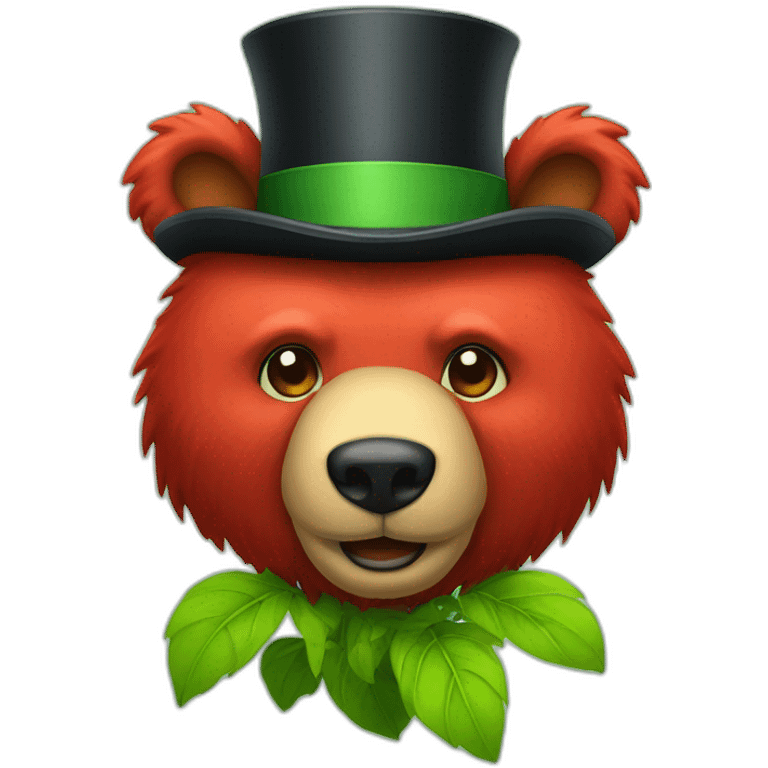 red bear head with green plant tophat emoji