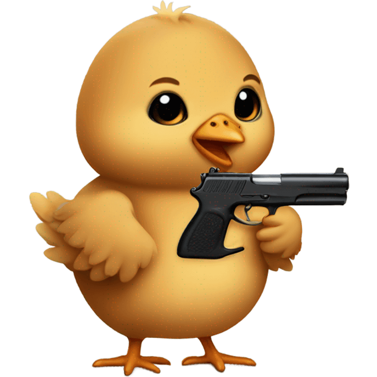 brown baby chick with a gun in his hand emoji