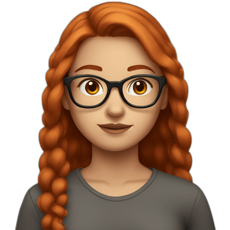 A white teenage girl with a cute face, long chestnut/red hair, square glasses, and a crop top. emoji