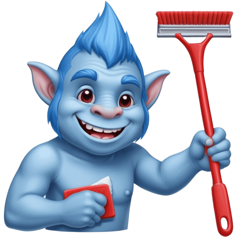 blue Troll cleaning a window using red squeegee emoji