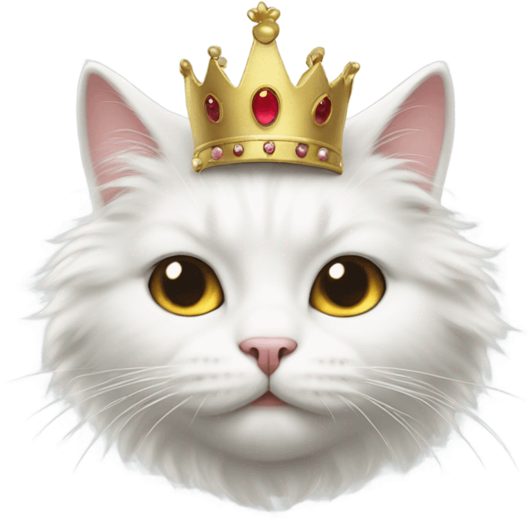 Fluffy white cat wearing a crown emoji