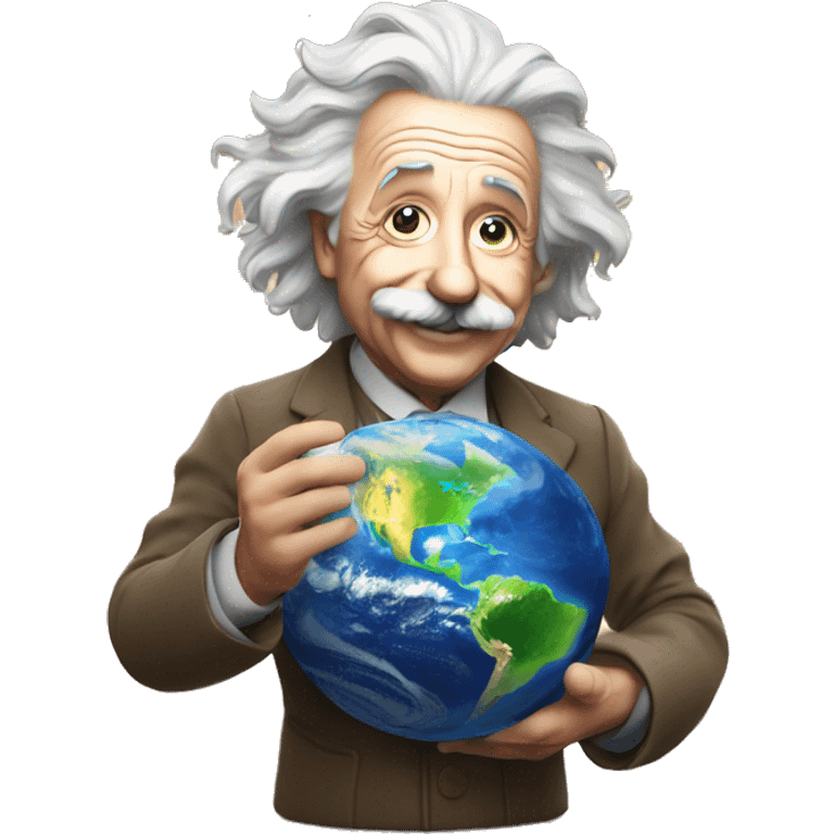 happy albert einstein holding earth in his hand emoji