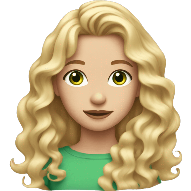 girl with wavy long blonde hair, green eyes, hoop earrings and fair skin emoji