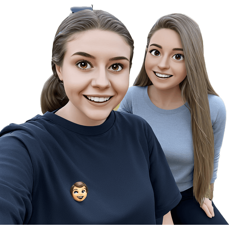 smiling girls in outdoor selfie emoji