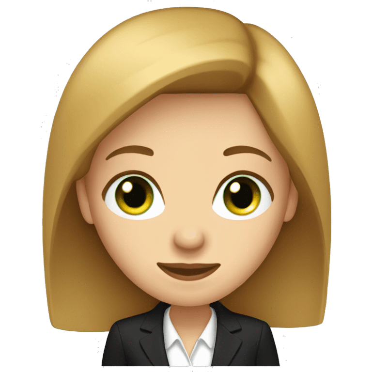 executive woman, long straight golden brown hair, green eyes, black suit emoji