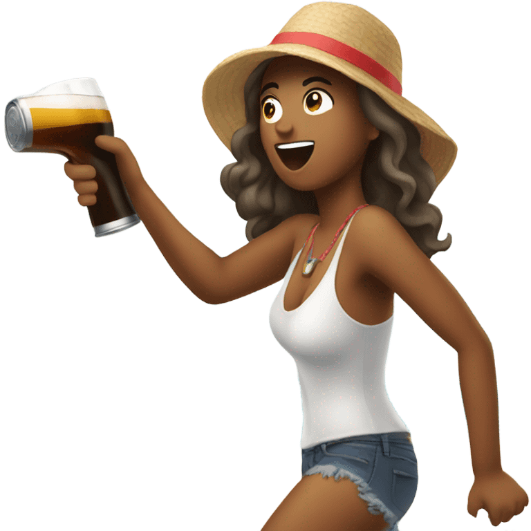 Women shotgunning a beer at the beach emoji