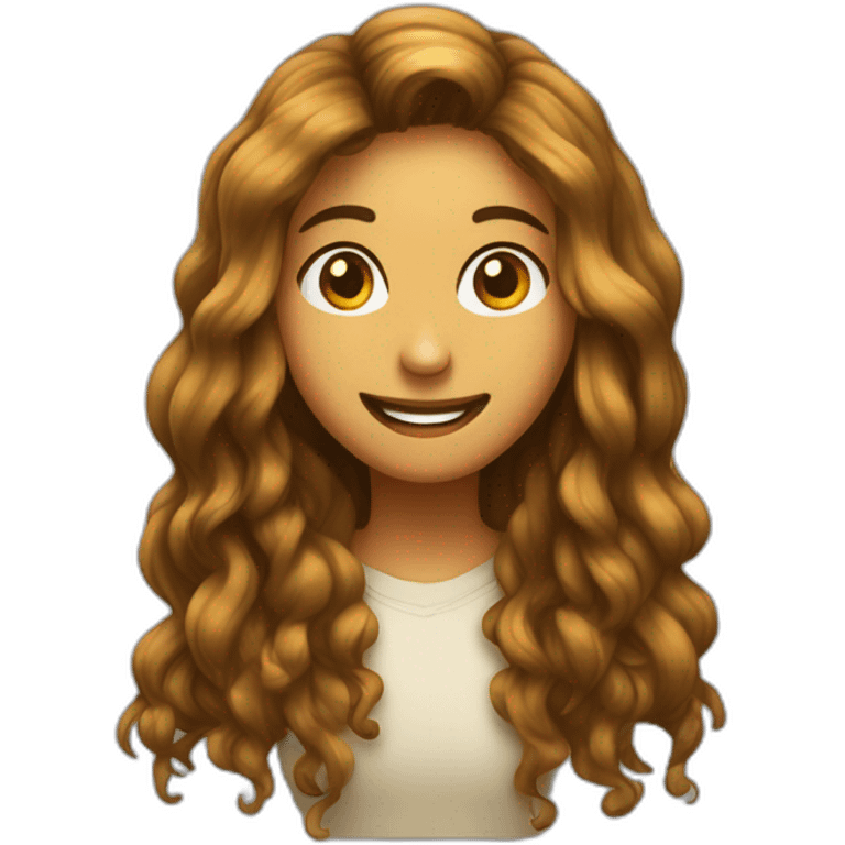 Chica castaña oscura pelo largo y ojos color miel un poco rasgados sonriendo emoji