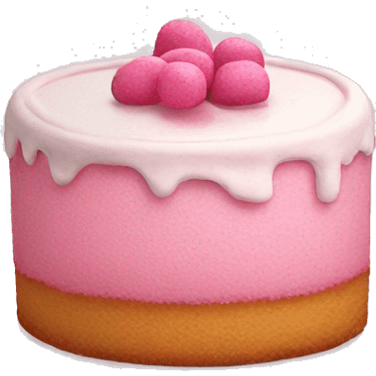 a pink velvet cake with white frostinf emoji