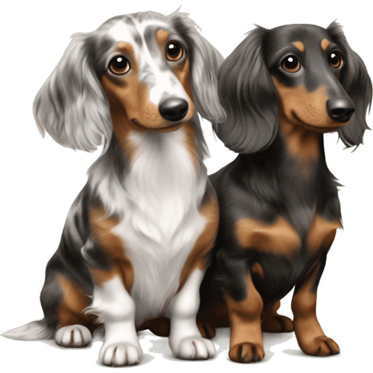 Two Tri Merle long haired Dachshunds together emoji