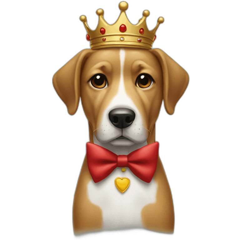 a dog with a crown in a suit with a red bow emoji