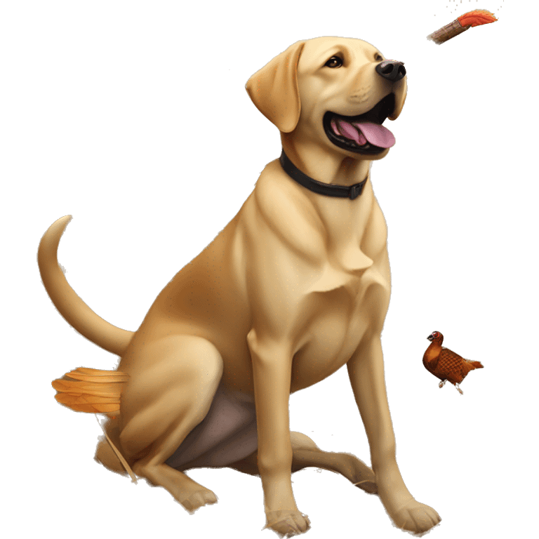 Labrador retriever fetch a pheasant emoji