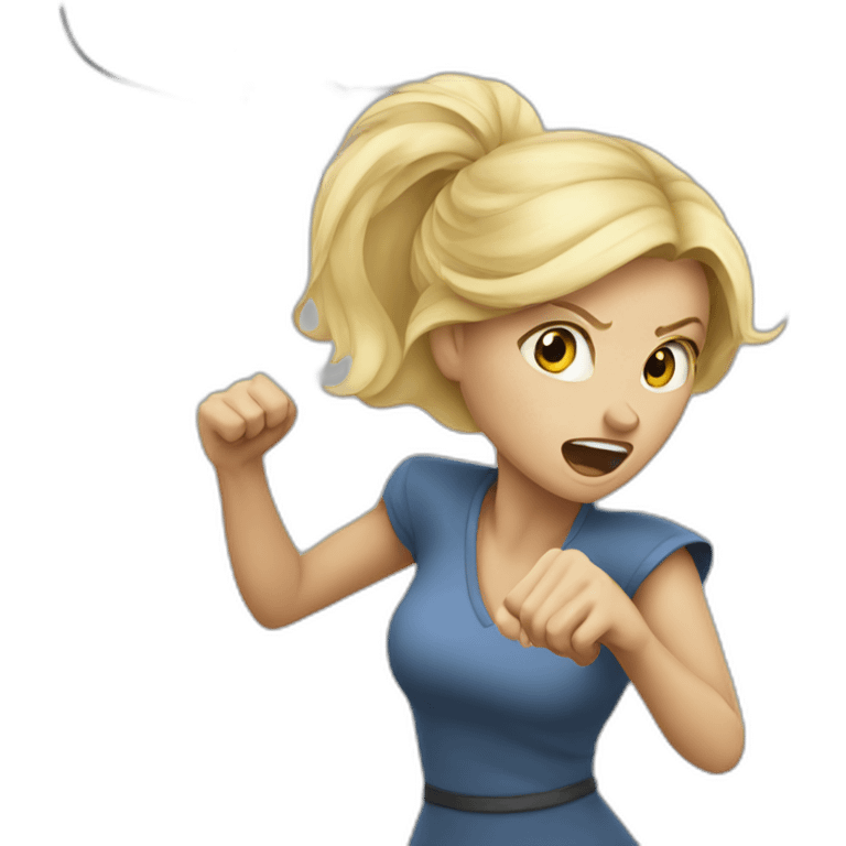 Blonde woman fighting a mouse emoji