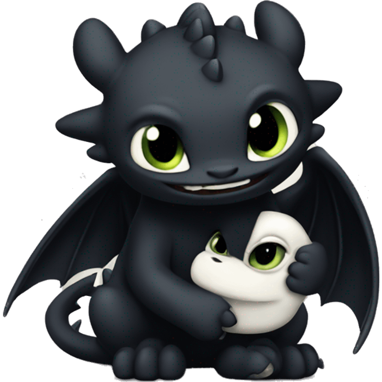 Toothless cuddle with white toothless emoji