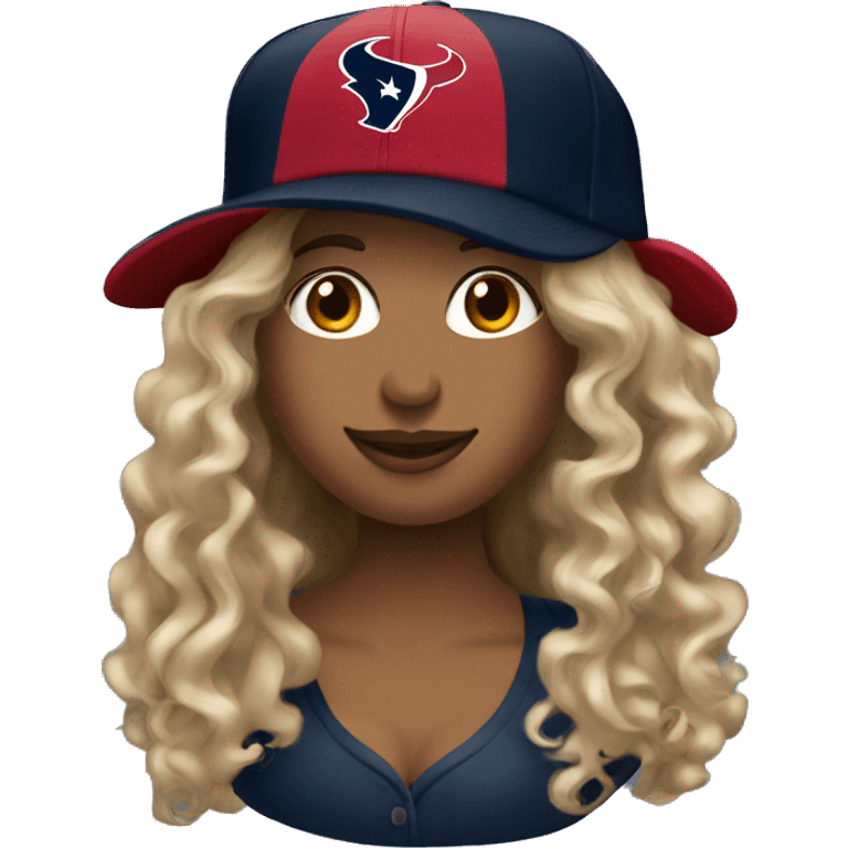 HOUSTON TEXANS baseball hat woman with long curly hair  emoji