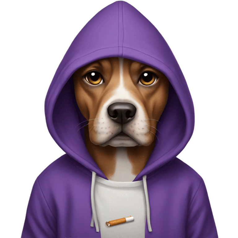 Dog wearing a purple hoodie smoking a cigarette emoji