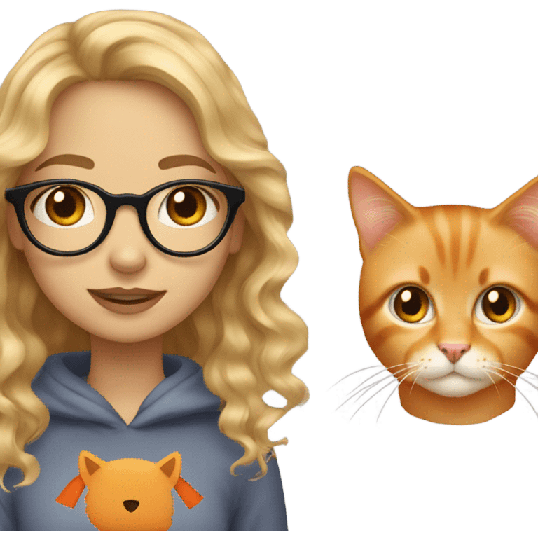 wavy dirty blonde hair girl with hazel eyes and glasses with a orange cat emoji