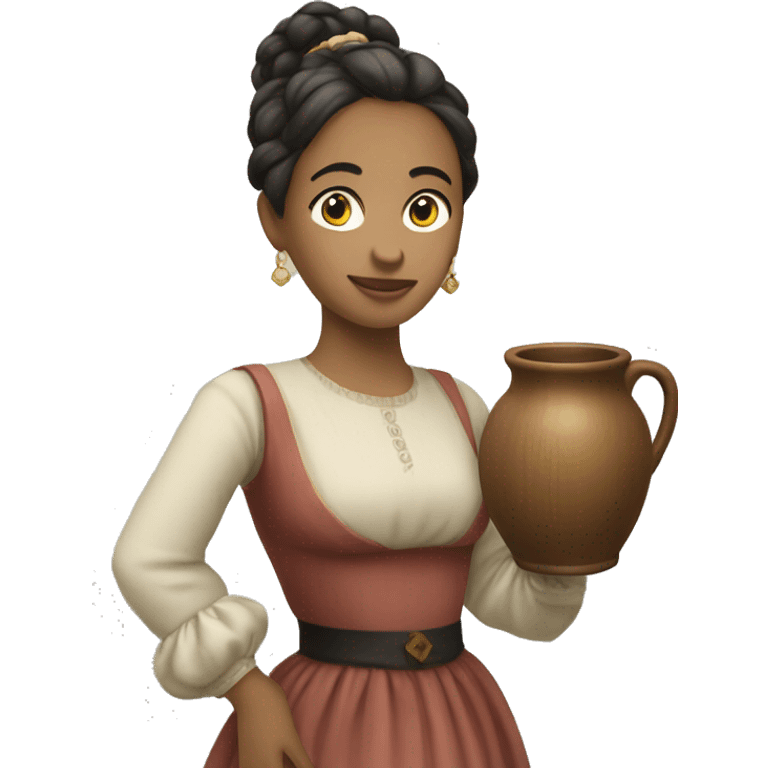 woman with pony tail wearing historic dress holding a pitcher emoji