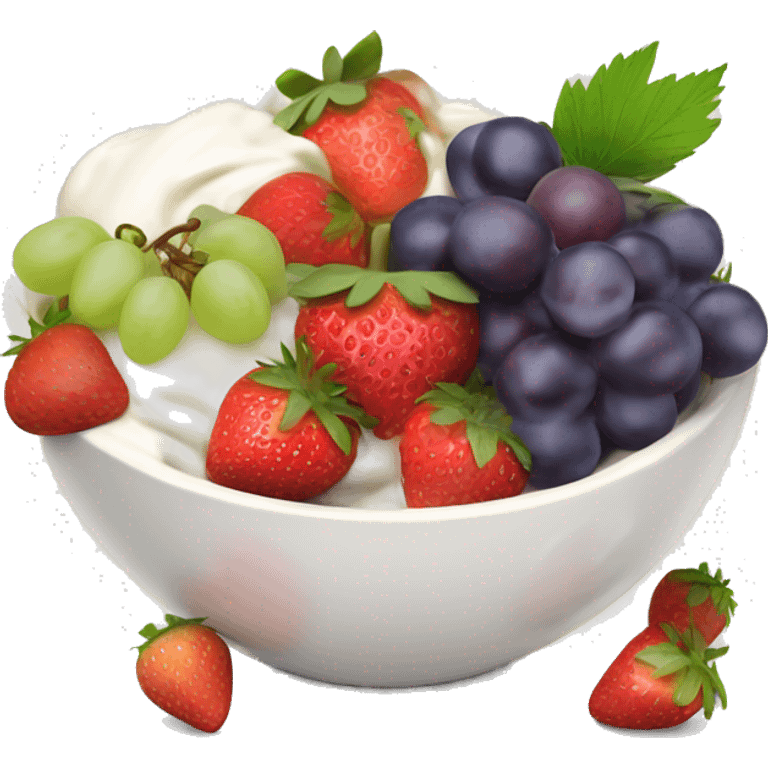 fruit yogurt bowl with strawberries and grapes emoji