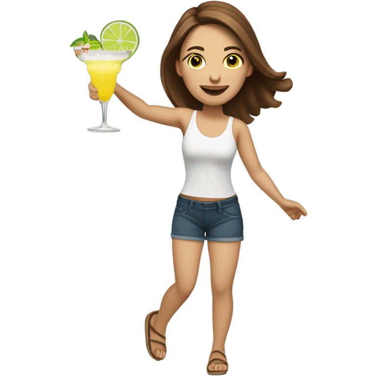 White woman with brown hair doing cartwheel while drinking margarita emoji