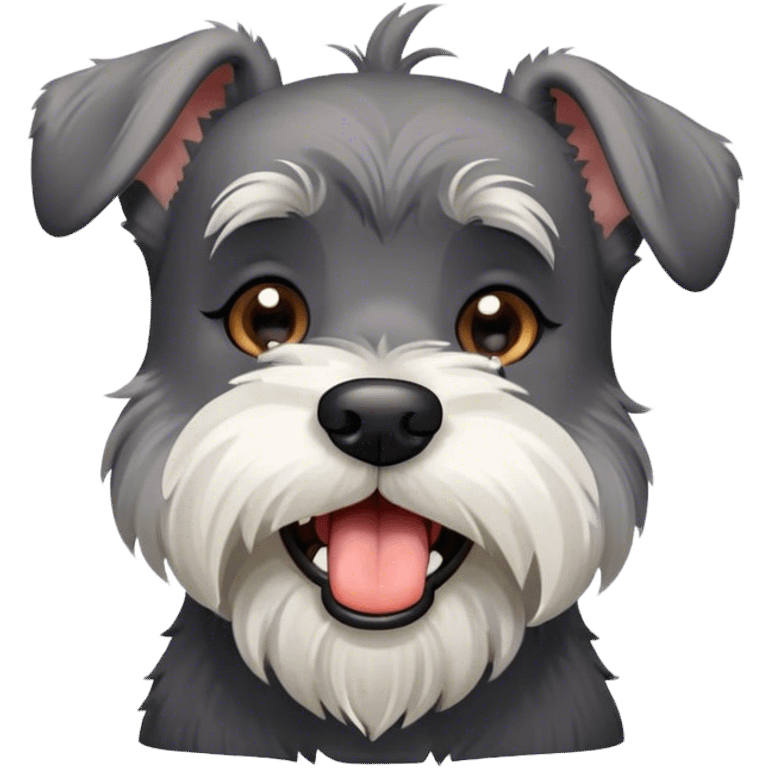 Cinematic Cute Yawning Miniature Schnauzer Portrait Emoji, Head cocked with a wide, adorable yawn and droopy, charming eyes, featuring a neatly trimmed, lovable salt-and-pepper fur, simplified yet irresistibly cute, highly detailed, glowing with a warm, relaxed radiance, high shine, exuding a sleepy yet spirited charm, styled with a soft, cozy glowing outline, capturing the essence of a Miniature Schnauzer mid-yawn, radiating pure, drowsy cuteness! emoji