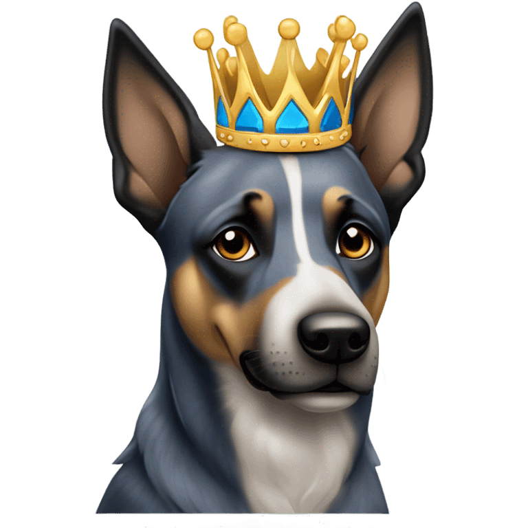 A malinois dark blue merle color with a crown on his head emoji