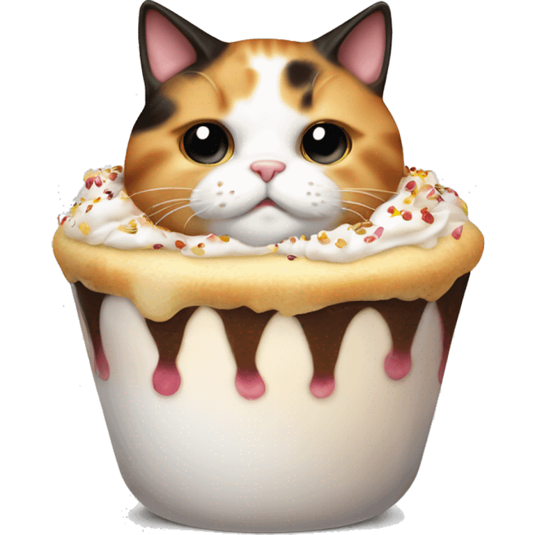 Realistic Fat calico cat with sundae emoji