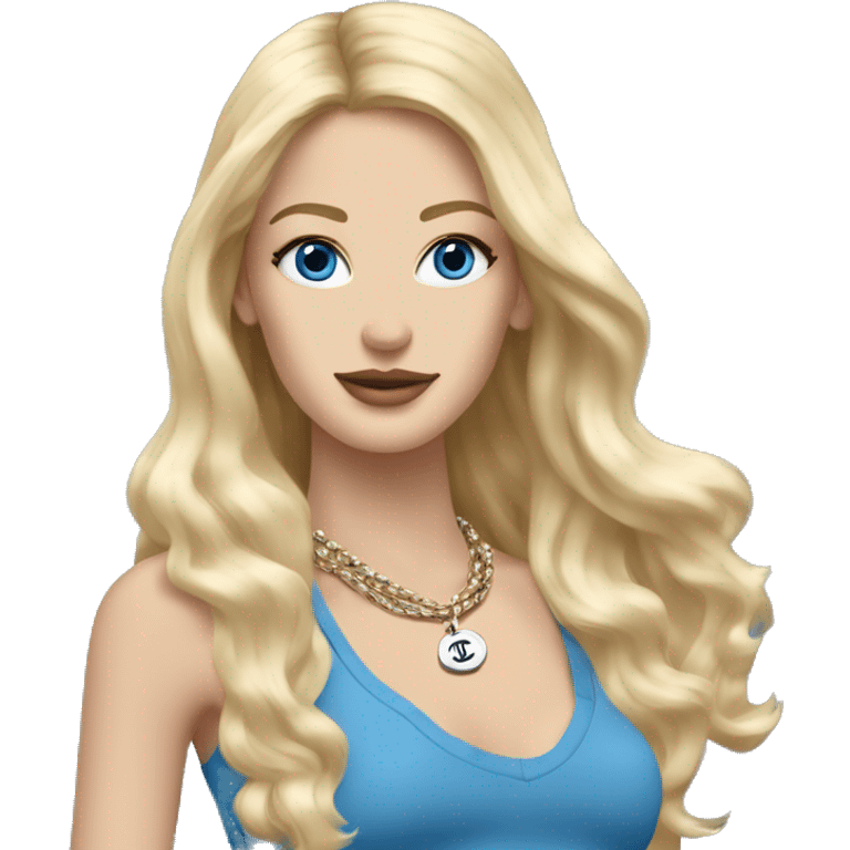 Long Blonde hair Chanel white Girl blue eyes with Birkin bag and Chanel necklace emoji