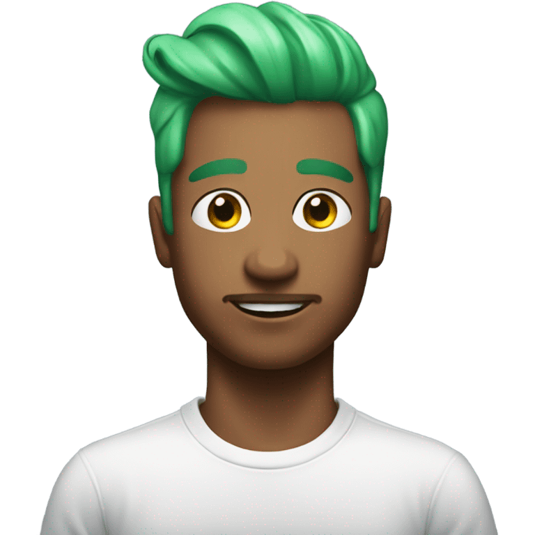 Man with green hair with a tshirt on that says SOAP emoji