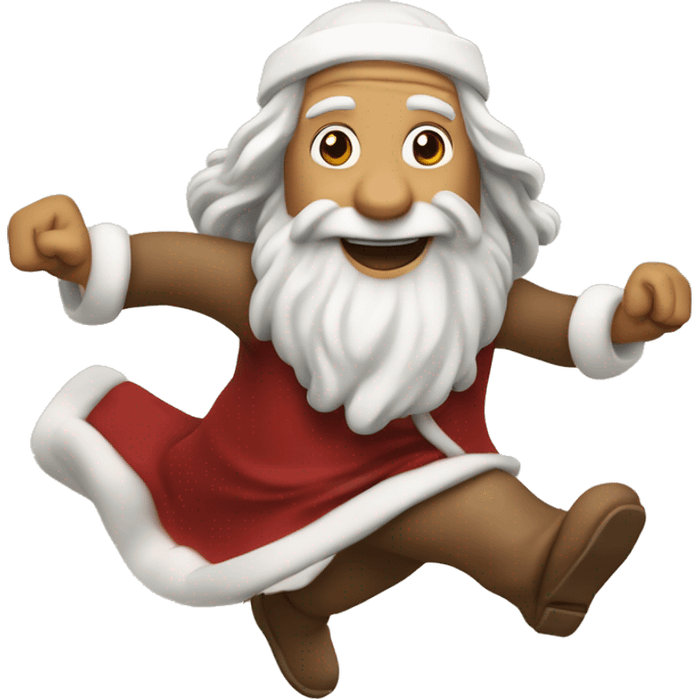 Leonardo Da Vinci running, with a large stride and arms outstretched, in a santa costume emoji