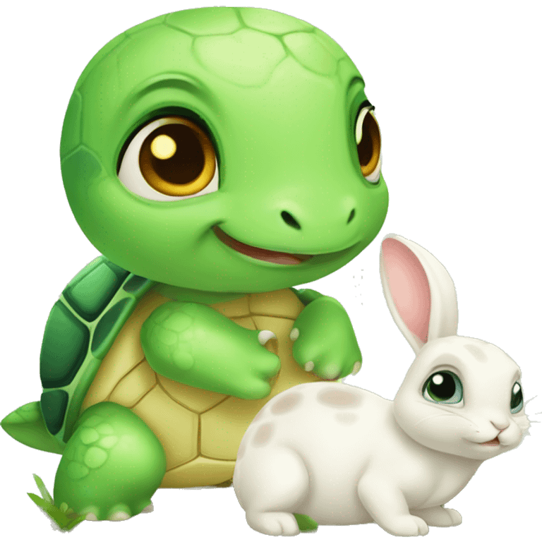 little cute baby turtle and rabbit emoji