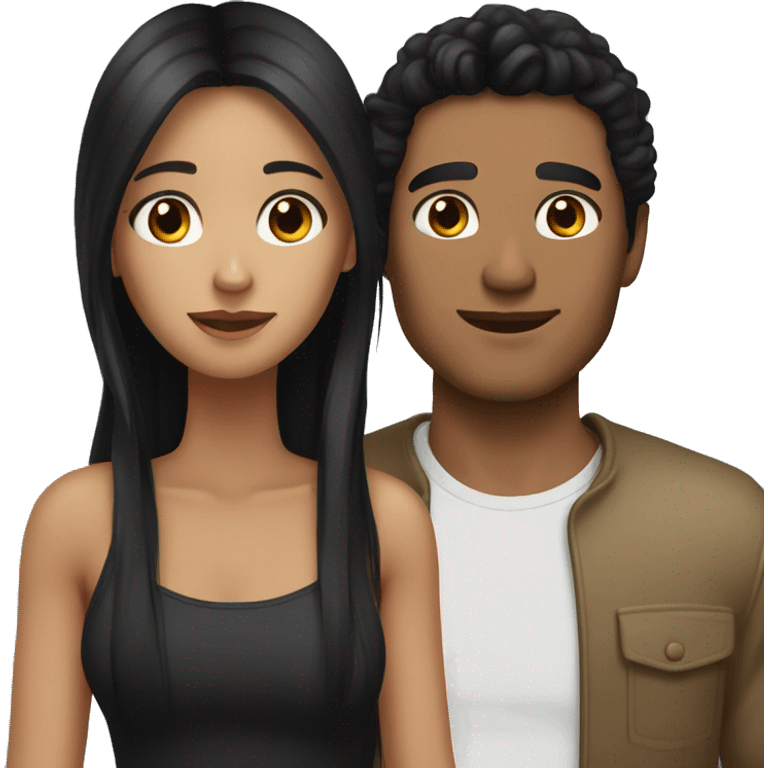 girl with black long hair with her boyfriend and he is tan with black hair emoji