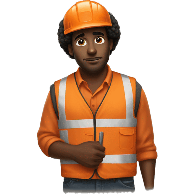 sad Black Male with Small Afro from Home Depot wearing orange pro loader vest pushing orange home depot carts emoji