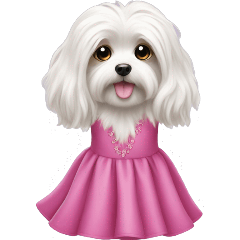 Long haired Maltese with pink dress emoji