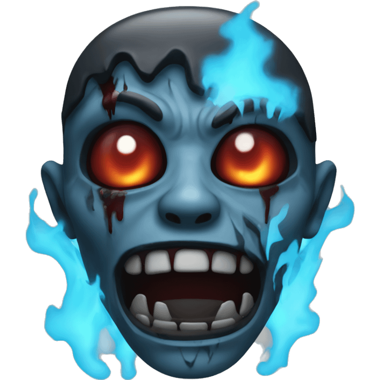 Dark black gray silver maroon zombie face photograph detailed blue flames blue glow emoji