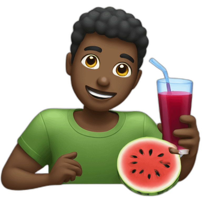 black negro eating watermelon and drinking grape juice emoji