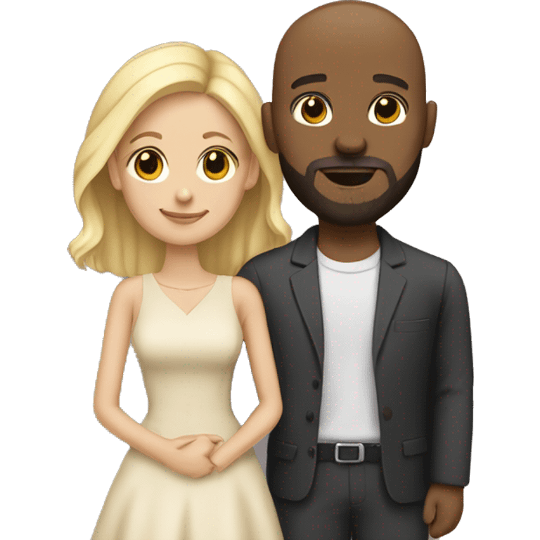 Love interracial couple bald black male with beard blonde female emoji