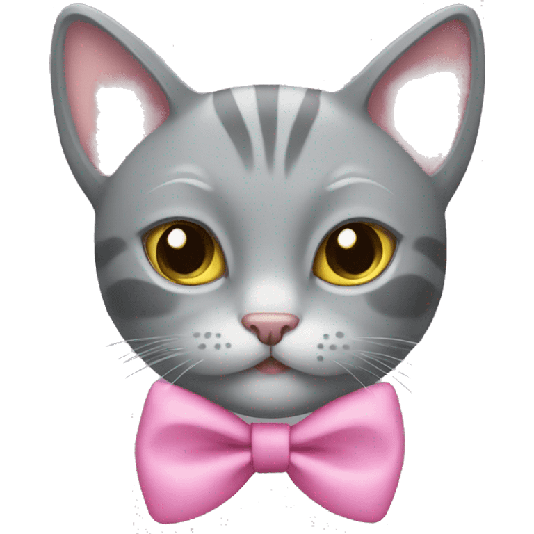 grey cat with a pink bow emoji