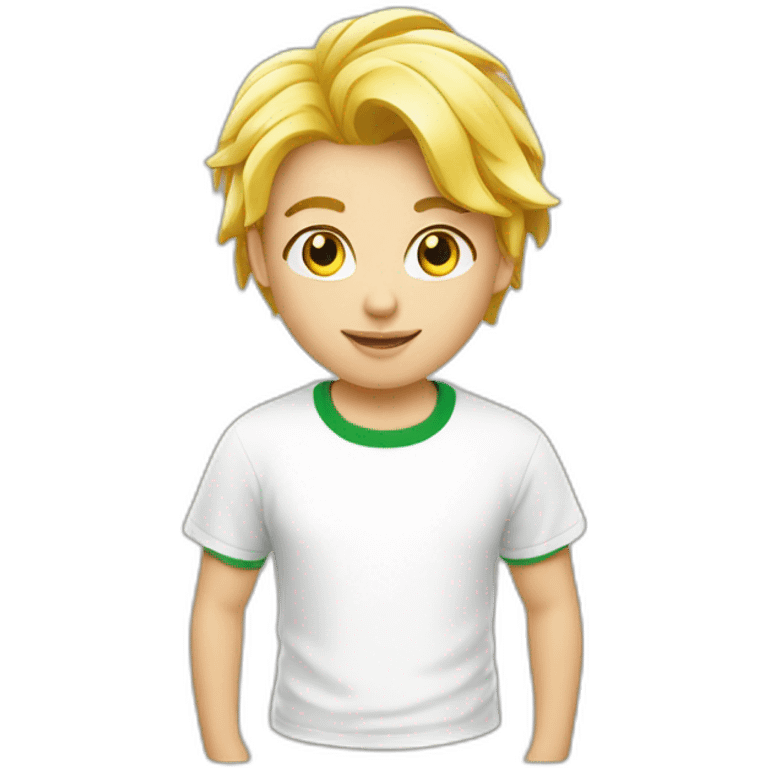 Jeune blond cheveux courts veste verte t-shirt blanc emoji