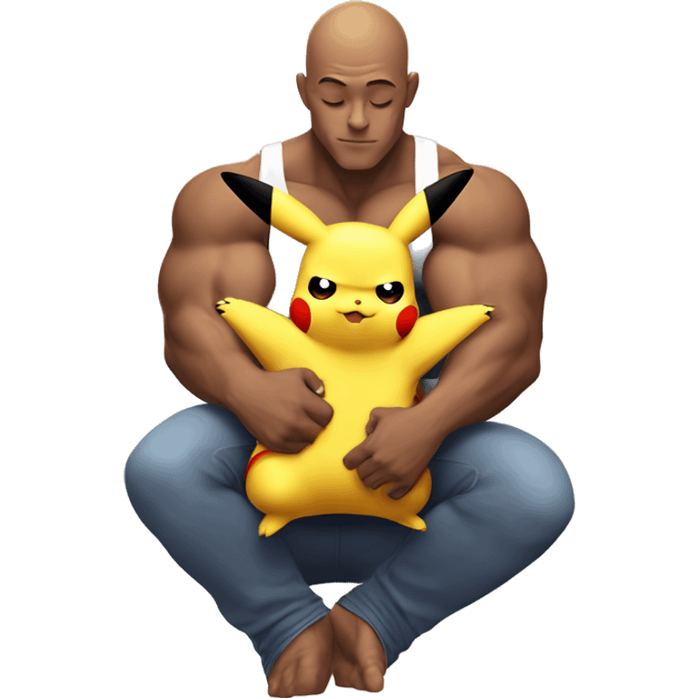 Pikachu cuddling in white bodybuilder with no hair lap emoji