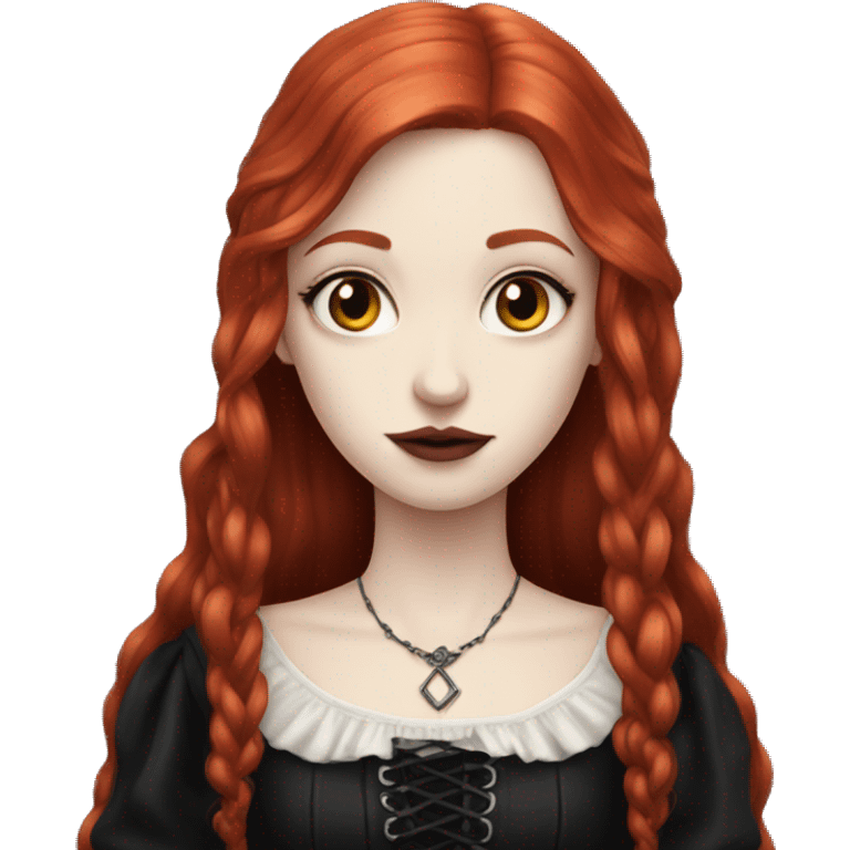 pale skinned girl with long red hair in gothic outfit emoji