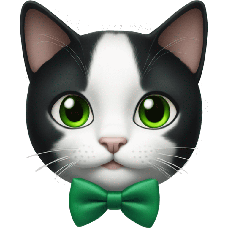 tuxedo cat with green eyes wearing a green bow tie  emoji